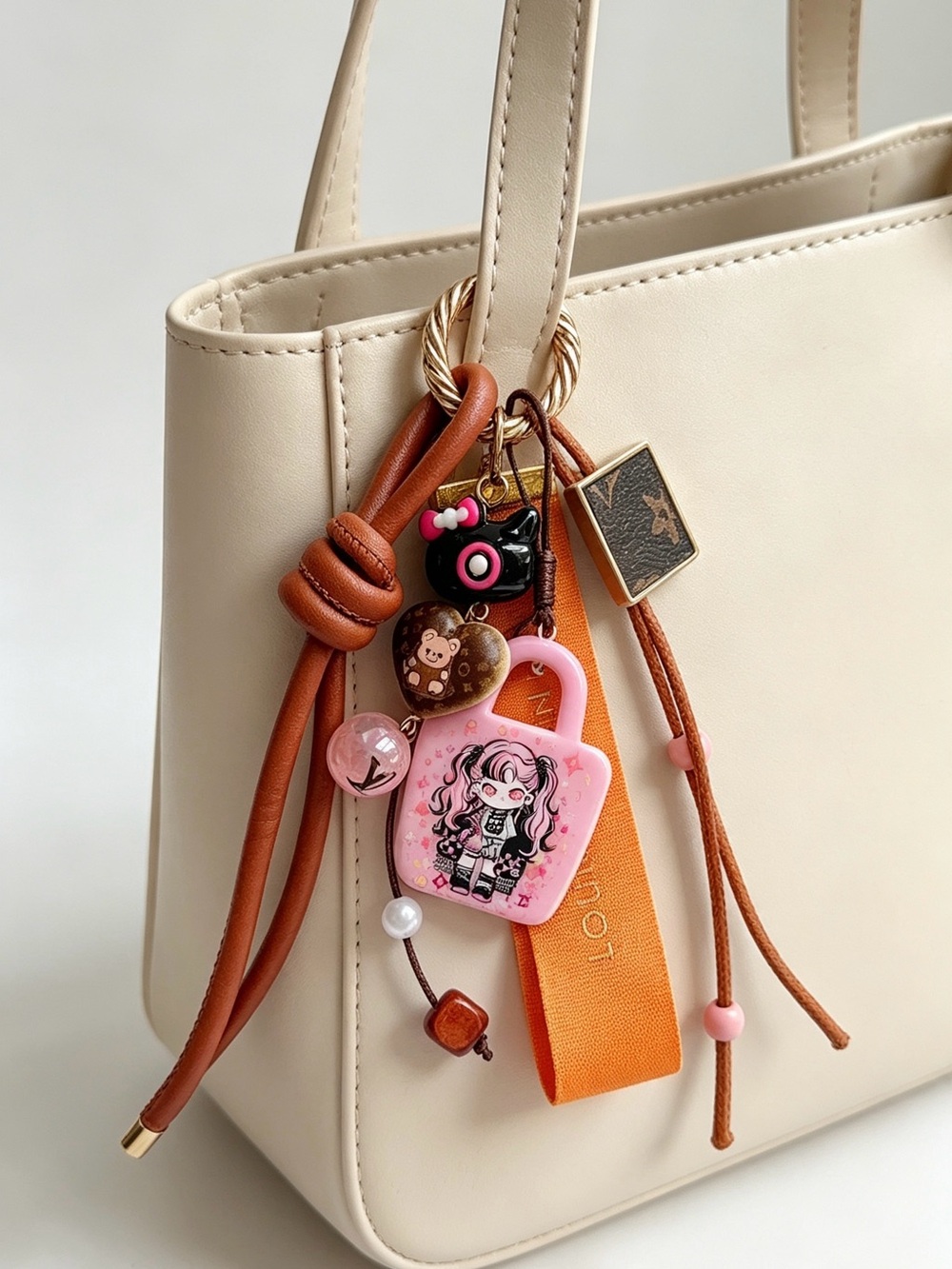 Limited branded Ribbon with Pink Character Tote Bag Charm